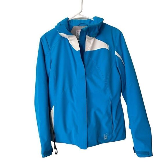 Spyder Colorblock Full Zip Amp Insulated Hooded Ski Jacket Blue White Size 6 - Picture 1 of 12